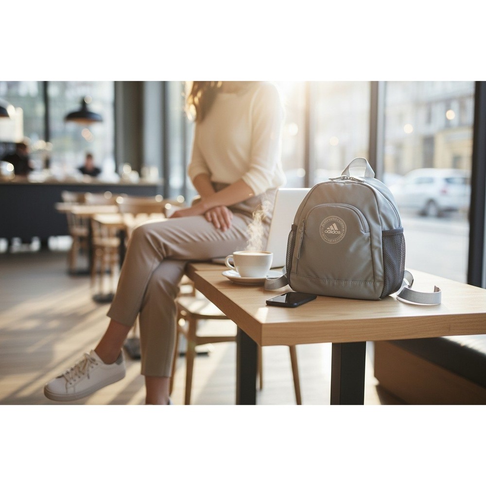 Adidas Mini Backpack Women Blue Grey Very Good Adjustable Straps Mesh Pocket